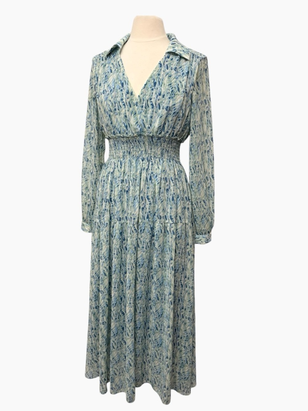Taylor Marbleized Print Long Sleeve Maxi Dress Size 8